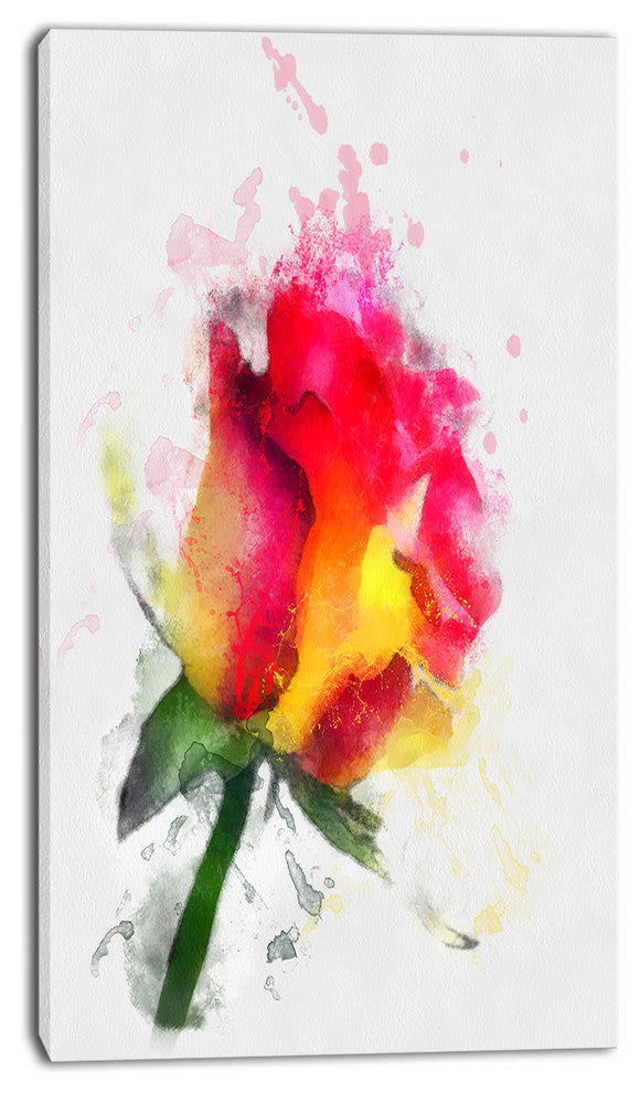 Red Hand drawn Rose Watercolor, Flowers Canvas Wall Artwork, 16"x32"
