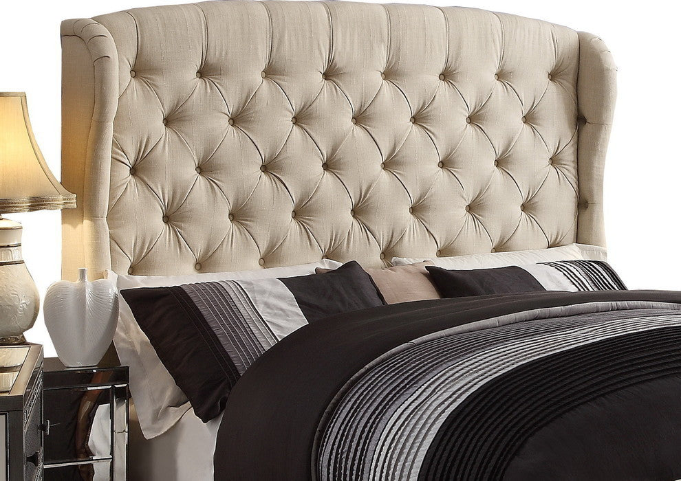 Felisa Tufted With Wings Upholstery Headboard, Queen, Beige