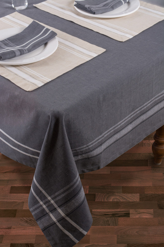 DII Gray French Chambray Tablecloth 70 Round