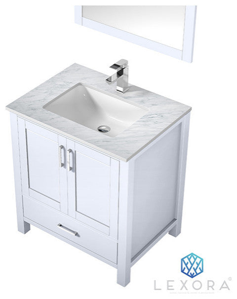 Jacques 30" White Single Sink Vanity Set with White Carrara Marble Top