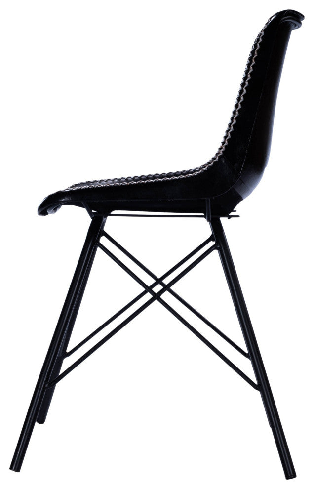 Black Contrast Stitch Leather Dining Chair