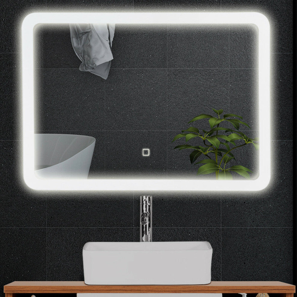 Costway LED Wall-mounted Mirror Bathroom Makeup Rounded Arc Corner W/Touch
