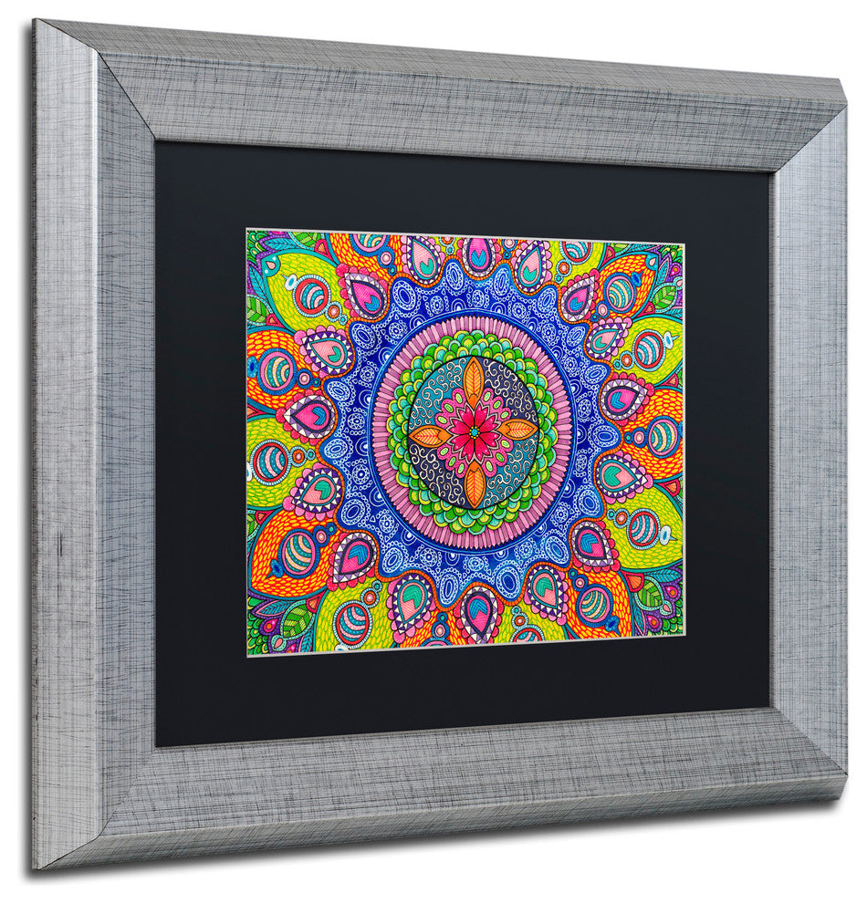 Hello Angel ''Mardi Gras Mandala'' Art, Silver Frame, Black Mat, 14x11