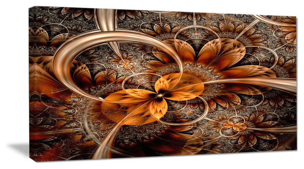 Dark Orange Fractal Flower, Oversized Abstract Canvas Art Print, 60x28