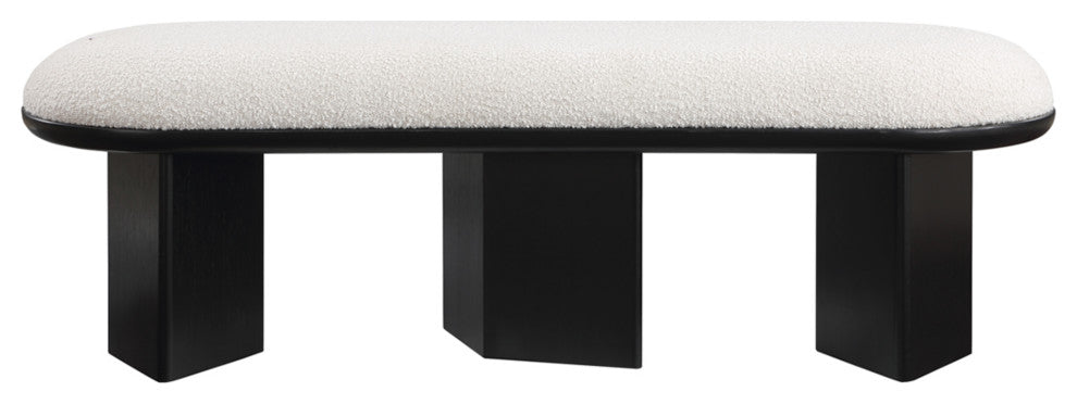 Wilshire Boucle Fabric Upholstered Bench, Cream, Black Finish