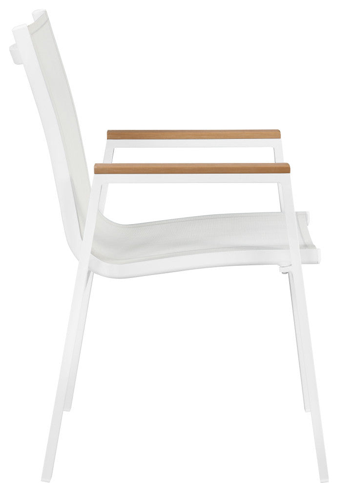 Nizuc Outdoor Patio Dining Chair (Set of 2), White Fabric, Brown Arms