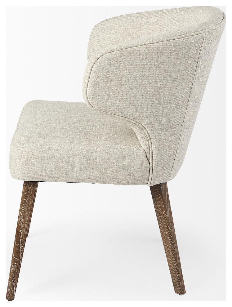Niles Cream Fabric Seat With Brown Solid Wood Frame Wingback Dining Chair