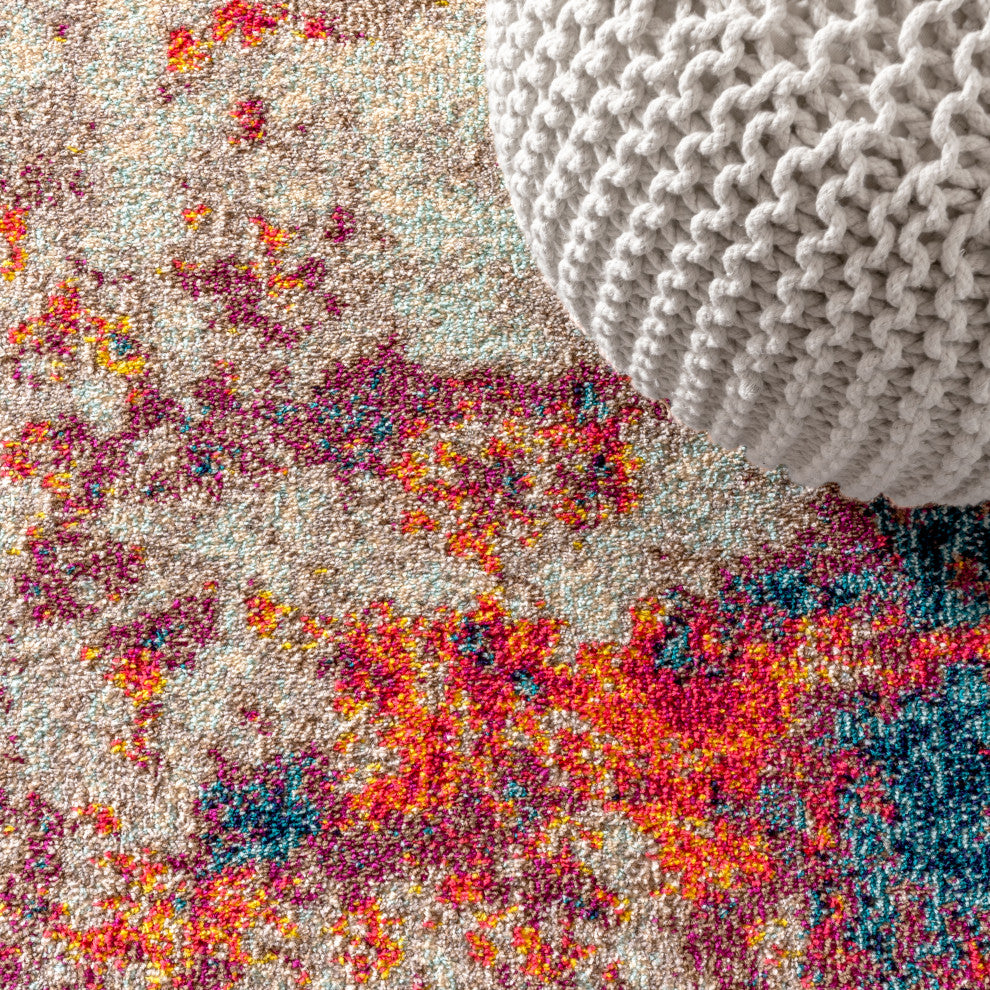 Contemporary POP Modern Abstract Cream/Blue 4' x 6' Area Rug