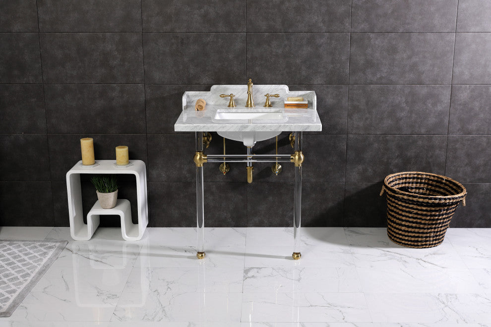 Kingston Brass LMS3030MASQ7 30" Carrara Marble Console Sink, Acrylic Legs