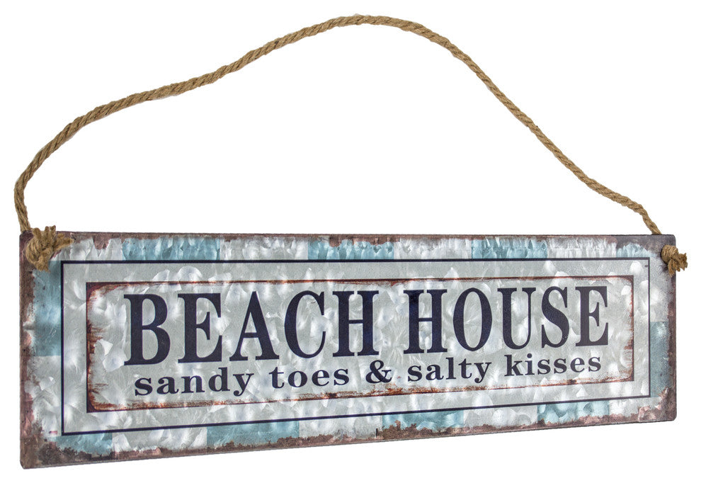 American Art Decor Beach House Galvanized Metal Vintage Hanging Sign With Rope