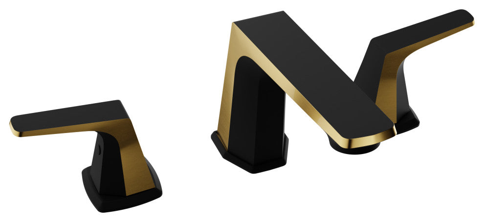 2-Handle 3-Hole Widespread Bathroom Faucet, Matte Black Brushed Gold