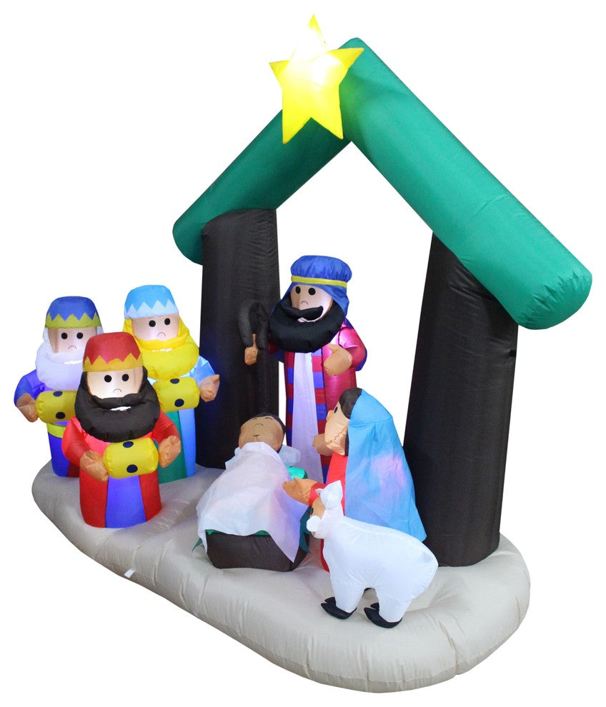 Long Christmas Inflatable Nativity Scene With Three Kings, 6'