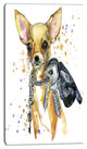 Brown Toy Terrier Dog Watercolor, Abstract Canvas Art Print, 16"x32"