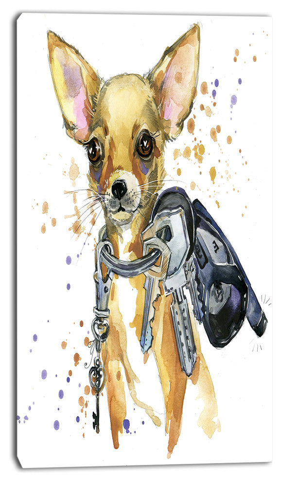 Brown Toy Terrier Dog Watercolor, Abstract Canvas Art Print, 16"x32"