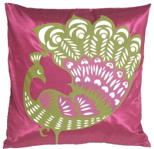 Pillow Decor - Proud Peacock Fuchsia Throw Pillow