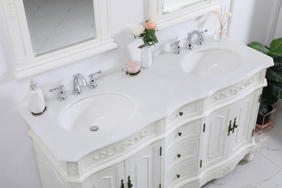 Bathroom Vanity, Antique White, 60", Double Sink