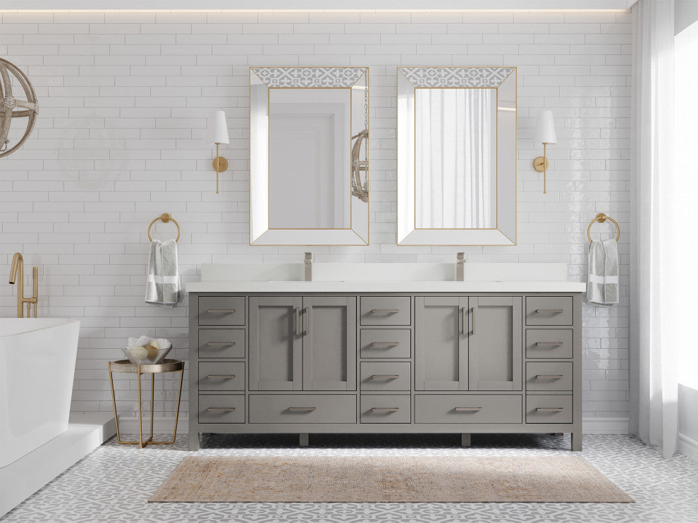 Malibu 84 Double Sink Bath Vanity in Elephant Skin Gray 2" White Quartz