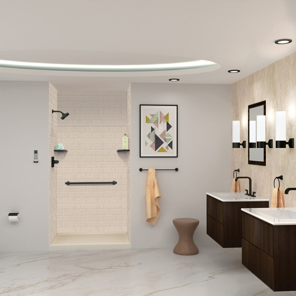 Transolid SaraMar 48"x36"x96" 6-Piece Shower Wall Kit with Extension, Cashew