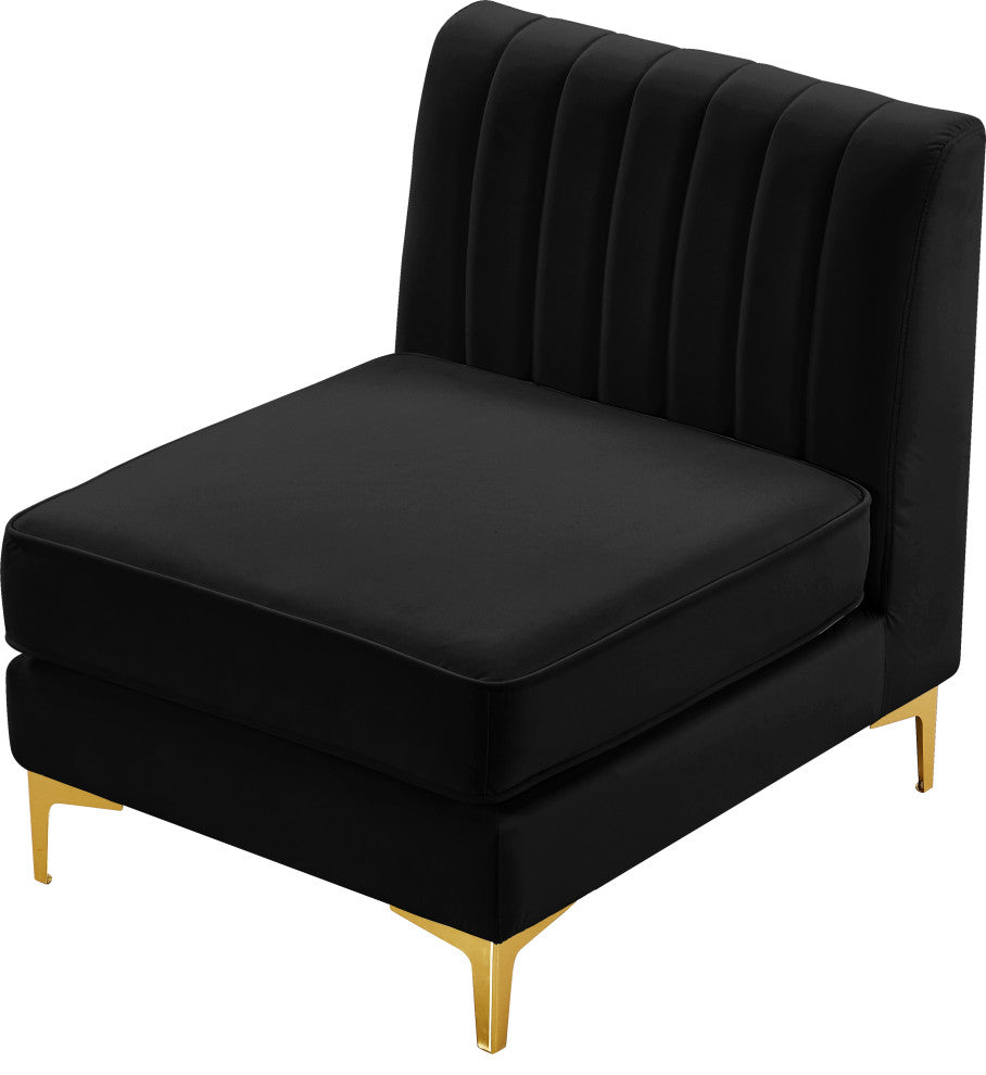 Alina Velvet Upholstered Modular Armless Chair, Black
