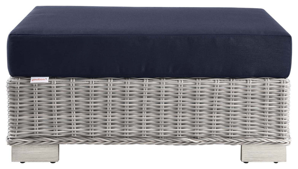 Lounge Chair Chaise, Rattan, Wicker, Gray Blue Navy, Modern, Outdoor Patio