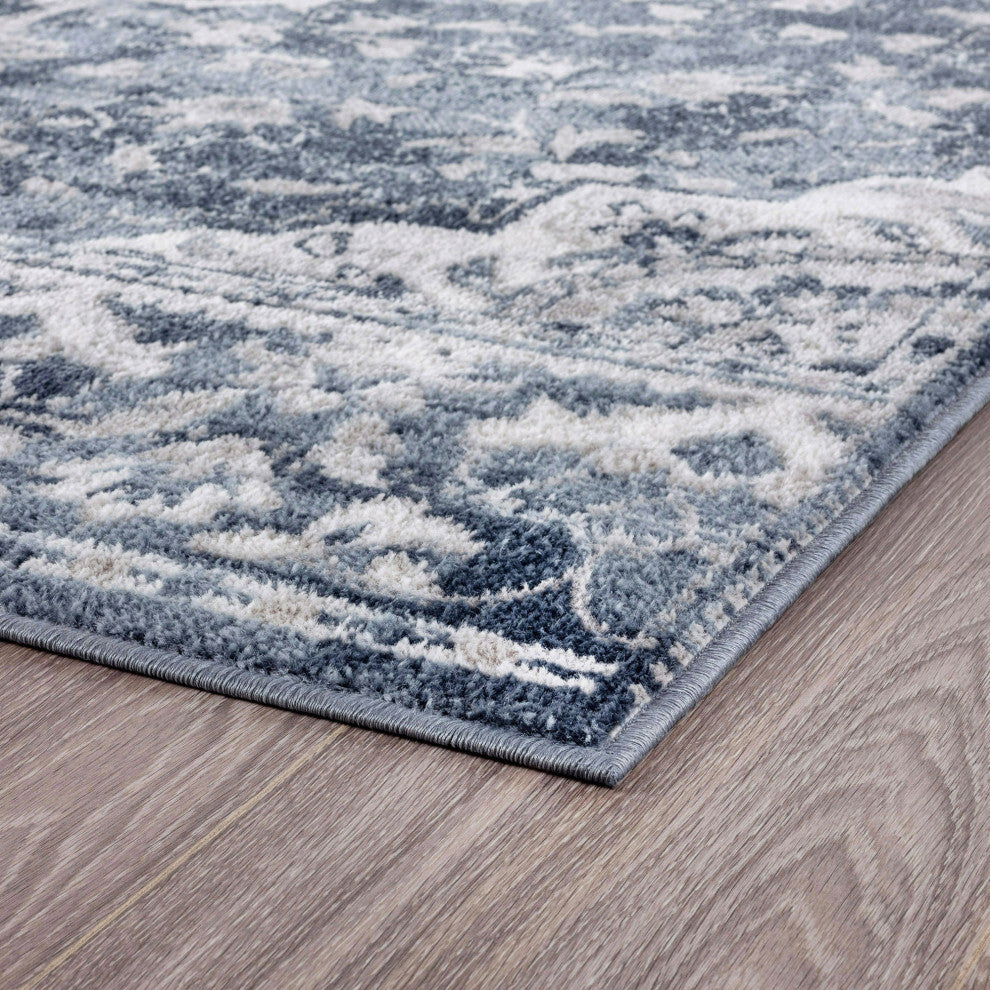 Harris Traditional Medallion Blue Rectangle Area Rug, 9' x 12'