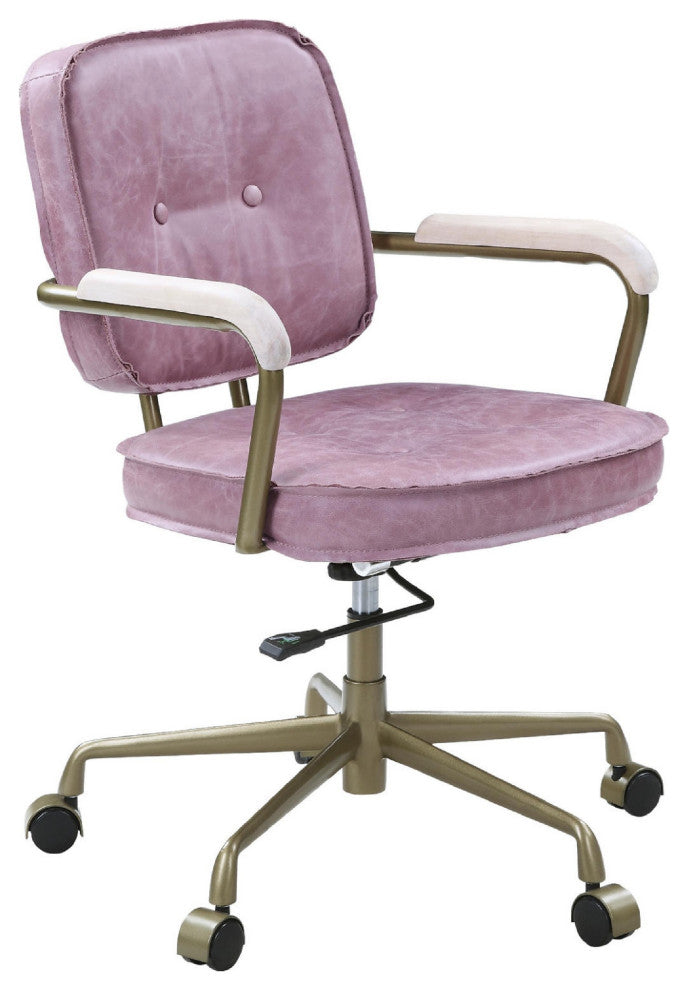 Benzara BM268974 Office Chair With Leather Seat and Button Tufted Back, Pink
