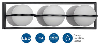 Pearl LED 3-Light Opal Glass LED Modern Bath Vanity Light, Matte Black
