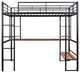Gewnee Full Size Loft Metal&MDF Bed with Long Desk and Shelves in Black