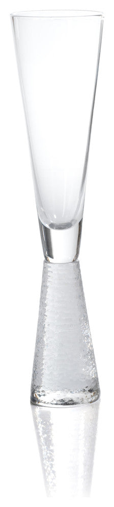 9.75" Tall "Livogno" Glass Champagne Flute on Hammered Stem, Set of 4