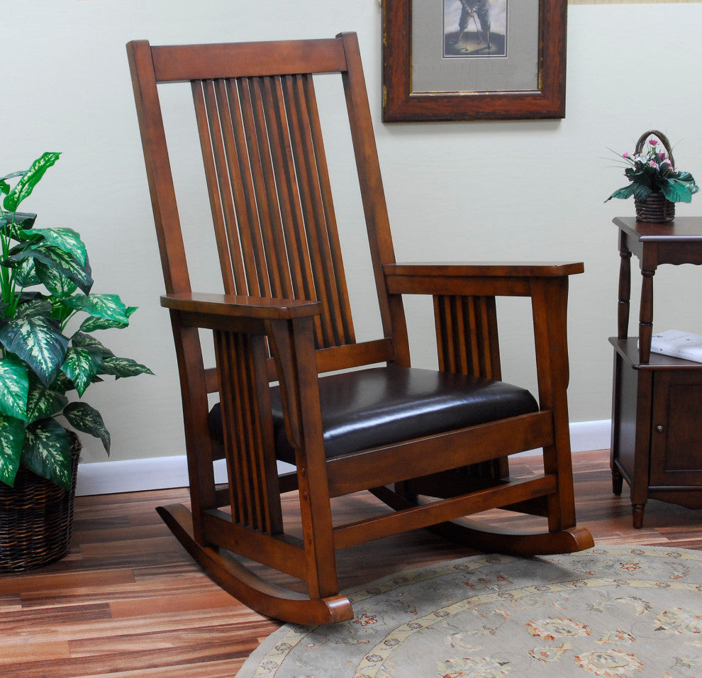 Chestnut Mission Rocker - Brown Upholstery