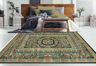 Pak-Persian Dua Black/Light Green Rug, 9'1x12'7