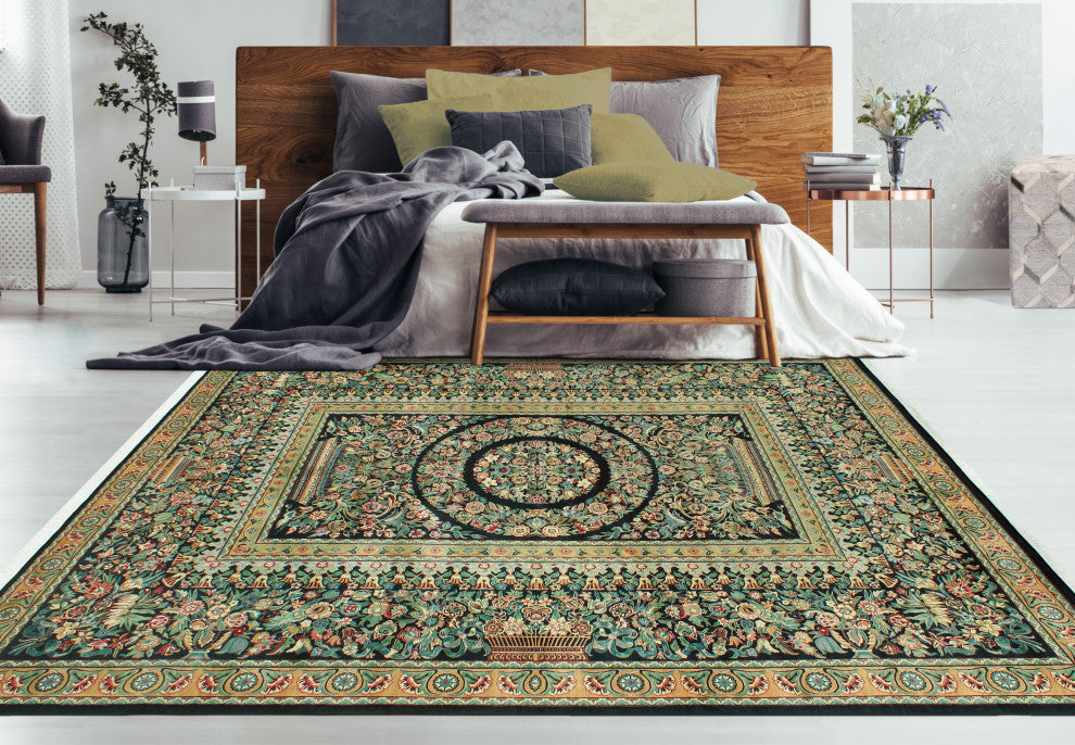 Pak-Persian Dua Black/Light Green Rug, 9'1x12'7