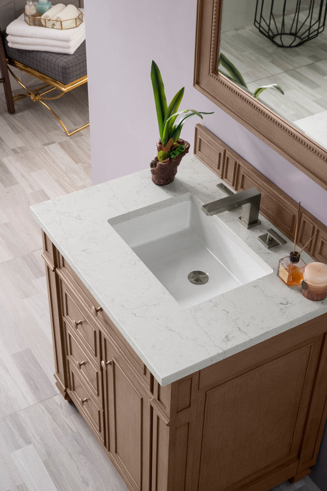 Bristol 30" Single Vanity Whitewashed Walnut, Eternal Jasmine Pearl Quartz