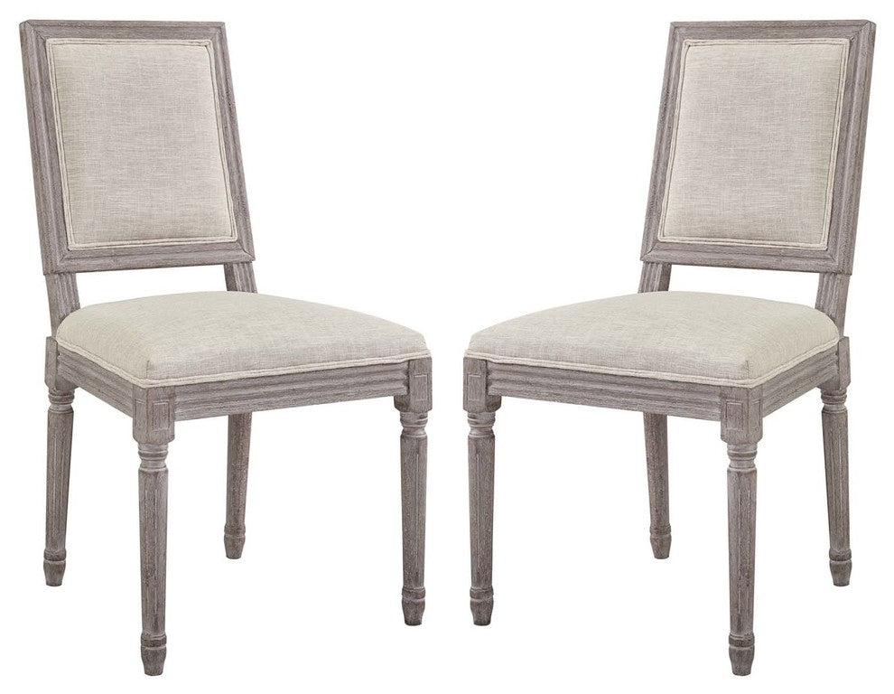 Court Dining Side Chairs Upholstered Fabric, Set of 2, Beige