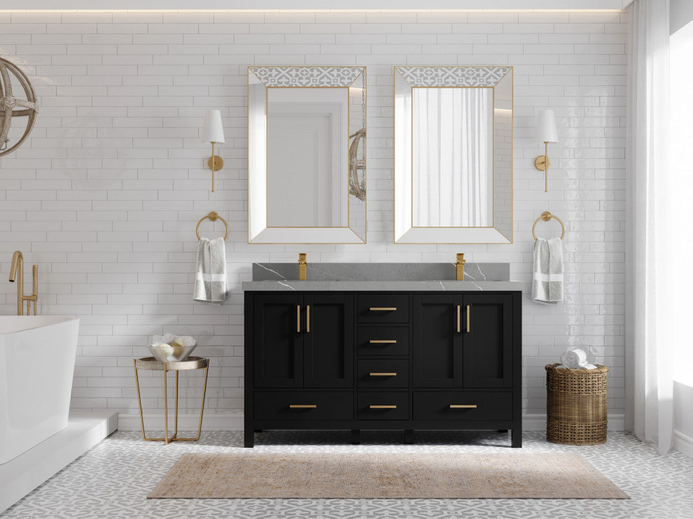Sonoma 60 Double Sink Reeded Bathroom Vanity in Hale Navy Blue 2" Piatra Gray