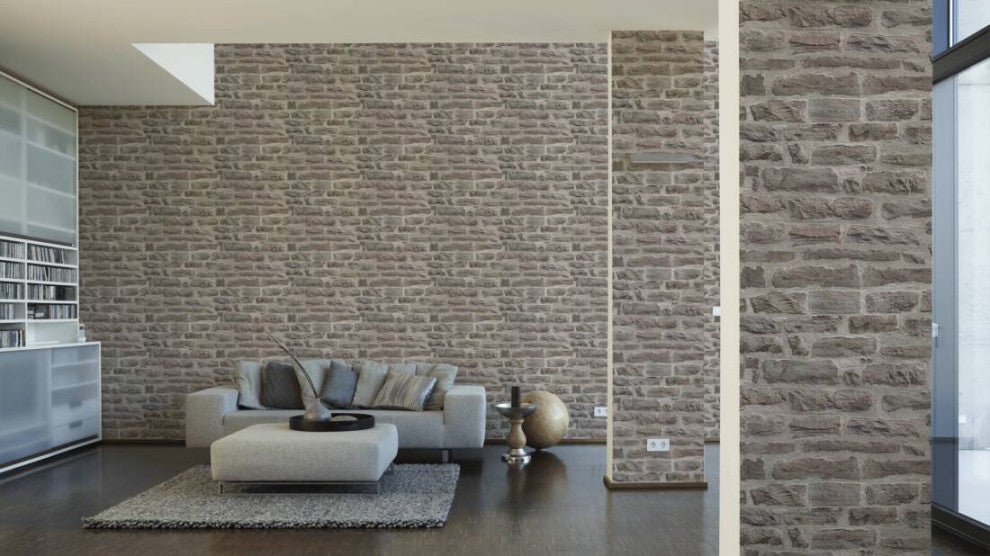 Faux Textured Wallpaper Stone Wall, 319441, Beige Gray, One Roll