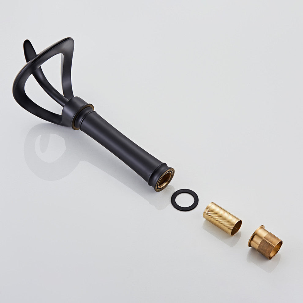 Elegant Waterfall Bathroom Faucet, Single Handle, Solid Brass, Black, Long