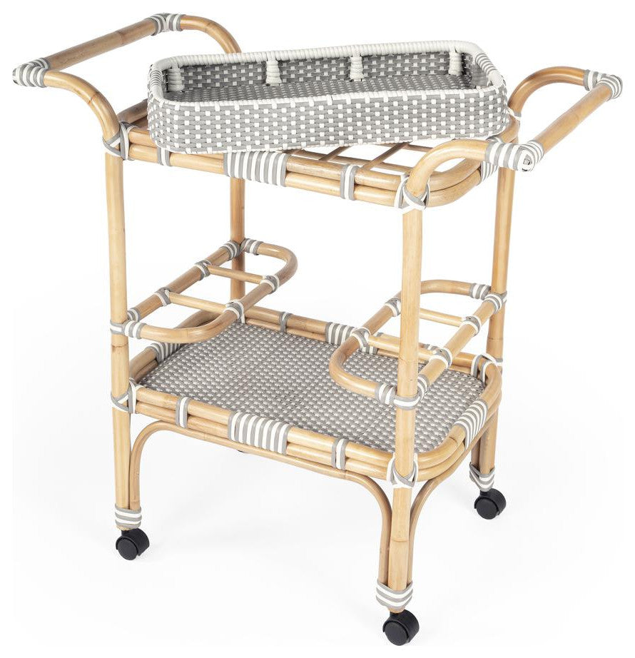 Butler Selena Gray and White Rattan Bar Cart