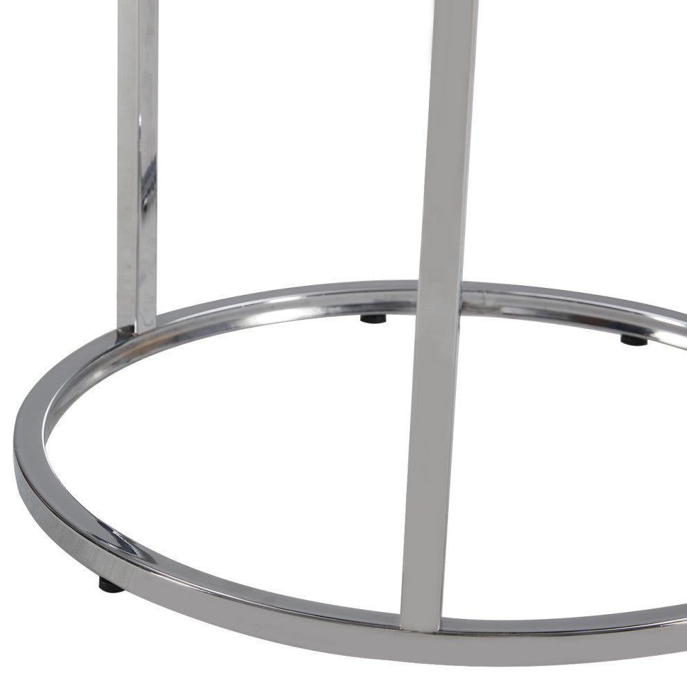 Round Open Base Faux Leather Vanity Stool, White