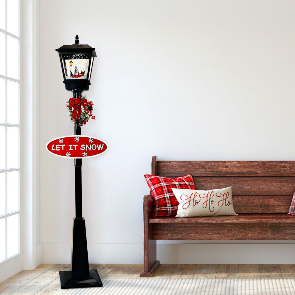 Let It Snow 71" Lamp, Black, Car, 2 Signs, Cascading Snow, Holiday Carols