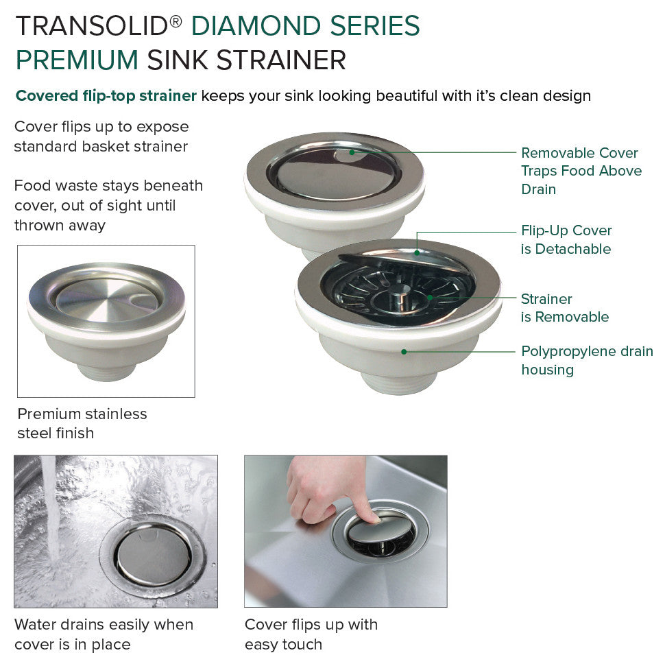 Transolid Diamond 32"x22" Single Bowl Dual-Mount Sink Kit in Stainless Steel