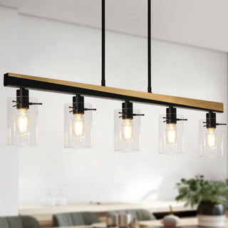 LNC Modern Contemporary 5-Light Black Gold Linear Kitchen Island Light