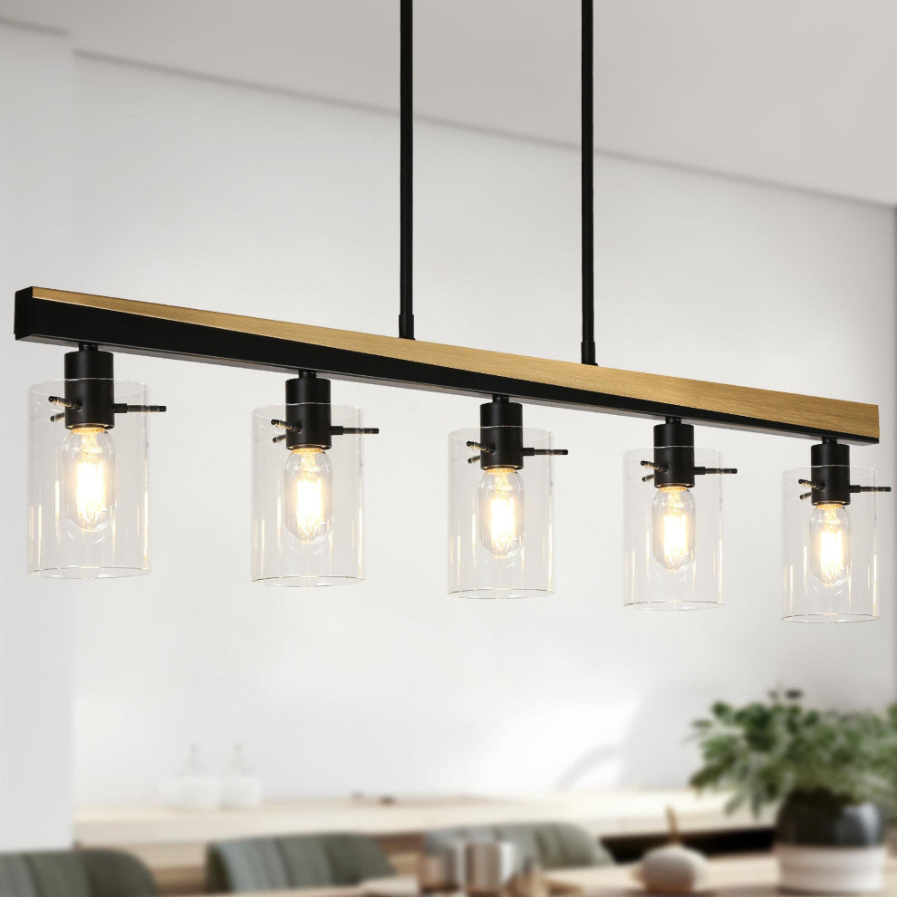LNC Modern Contemporary 5-Light Black Gold Linear Kitchen Island Light