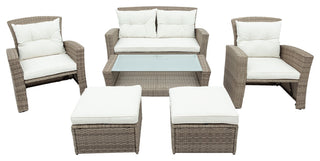 Gewnee Outdoor Conversation Set All Weather Wicker Sectional Sofa, Beige