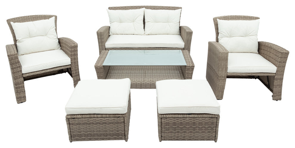 Gewnee Outdoor Conversation Set All Weather Wicker Sectional Sofa, Beige