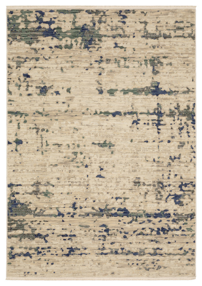 Saturn Abstract Shadows Beige/Green Wool Blend Area Rug 5'3" x 7'6"