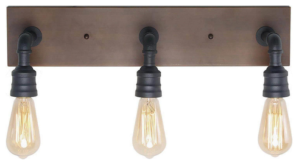 LALUZ 3-Light Black and Brown Water Pipe Farmhouse Bathroom Vanity Lights