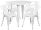 30'' Round White Metal Indoor-Outdoor Table Set With 4 Arm Chairs