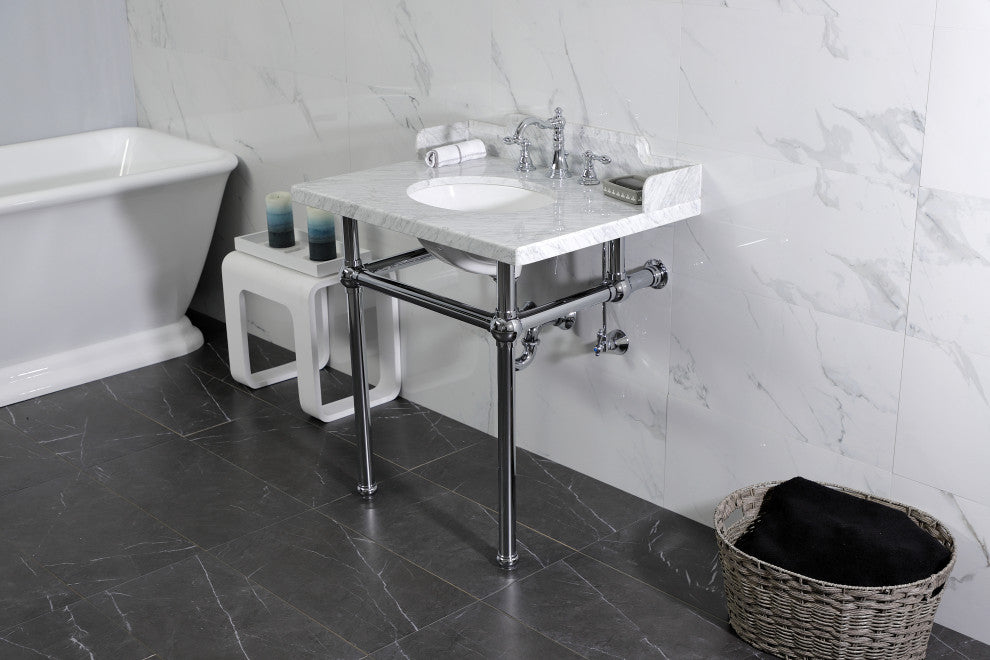 Kingston Brass LMS3030MB1 30" Carrara Marble Console Sink, Legs