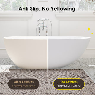 Giotto Flatbottom Freestanding Solid Surface Soaking Bathtub, Matte White, 67inch
